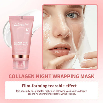 Lakerain Collagen Night Wrapping Mask – Återfuktar, ger fasthet & lyster. Minskar slapp hud och trötthetstecken med hydrolyserat kollagen