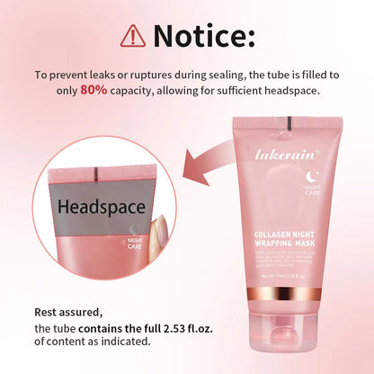 Lakerain Collagen Night Wrapping Mask – Återfuktar, ger fasthet & lyster. Minskar slapp hud och trötthetstecken med hydrolyserat kollagen