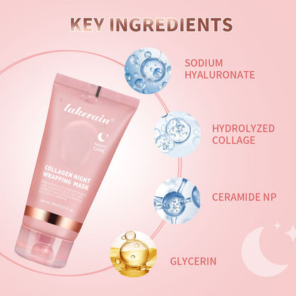 Lakerain Collagen Night Wrapping Mask – Återfuktar, ger fasthet & lyster. Minskar slapp hud och trötthetstecken med hydrolyserat kollagen