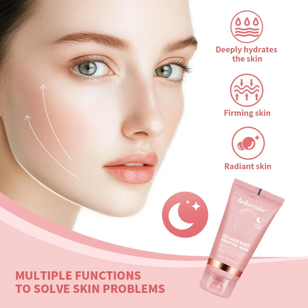 Lakerain Collagen Night Wrapping Mask – Återfuktar, ger fasthet & lyster. Minskar slapp hud och trötthetstecken med hydrolyserat kollagen